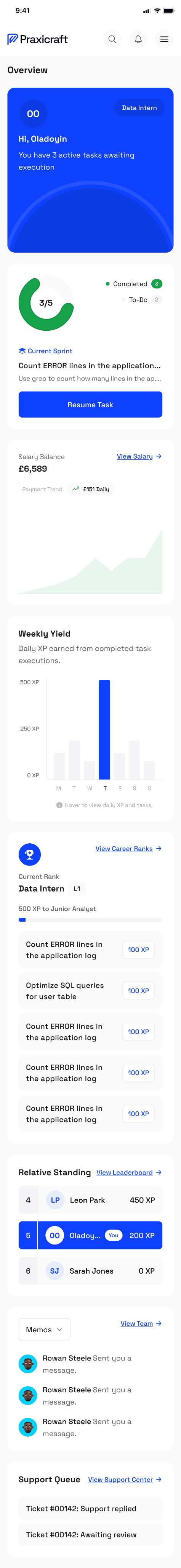 Praxicraft engineer workspace dashboard