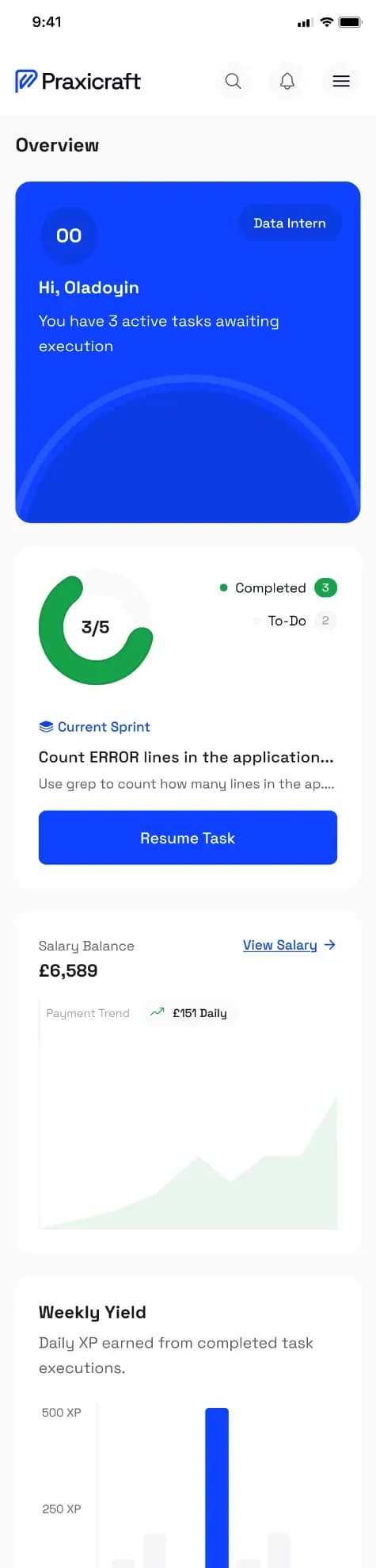 Praxicraft engineer workspace dashboard